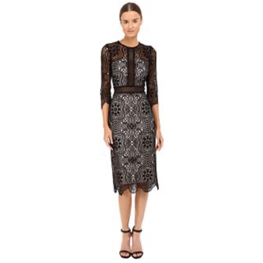 The Kooples Lace Mix Openwork Dress in‎ black whimsigoth dark romantic classic